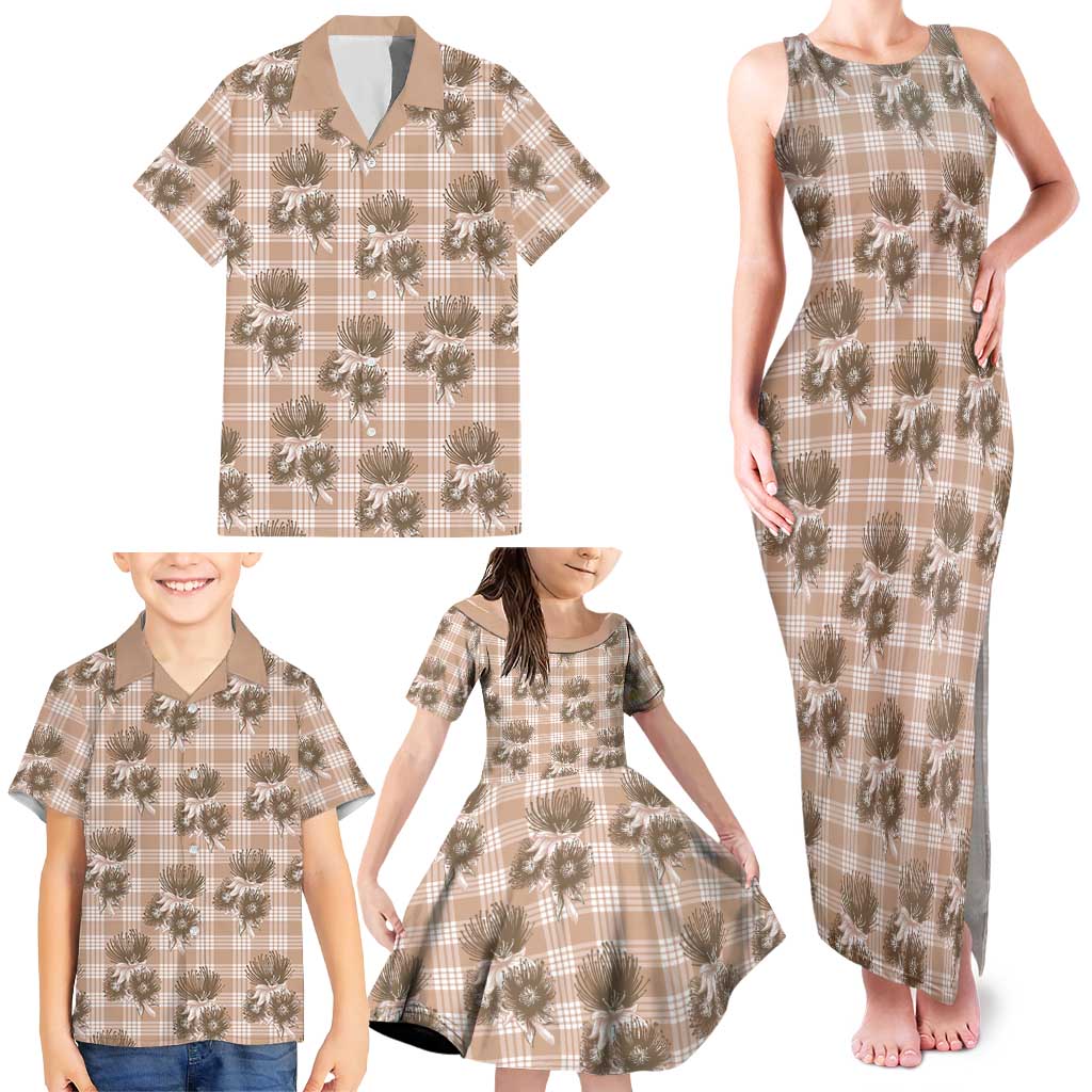 Brown Palaka Hawaii Family Matching Tank Maxi Dress and Hawaiian Shirt Hawaiian Lehua Blossoms LT05 - Polynesian Pride