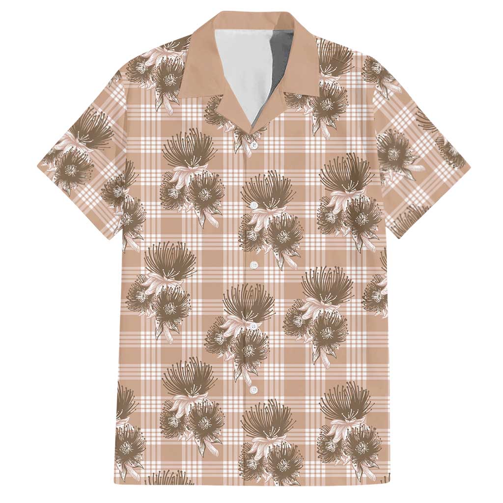 Brown Palaka Hawaii Hawaiian Shirt Hawaiian Lehua Blossoms