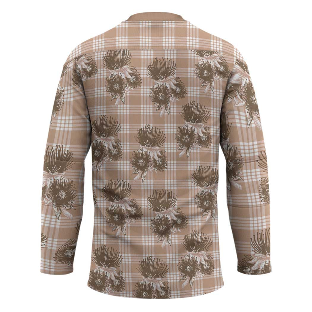 Brown Palaka Hawaii Hockey Jersey Hawaiian Lehua Blossoms LT05 - Polynesian Pride