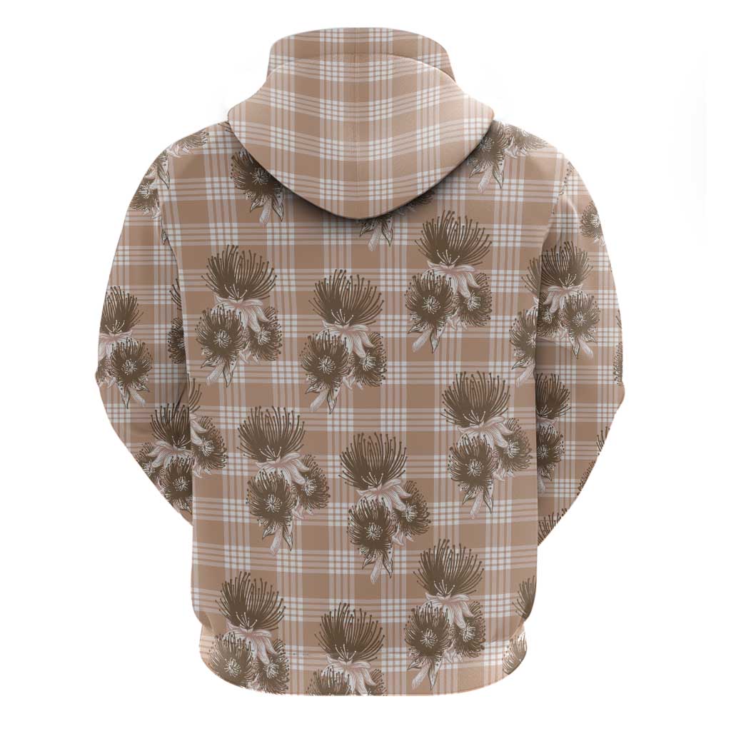 Brown Palaka Hawaii Hoodie Hawaiian Lehua Blossoms