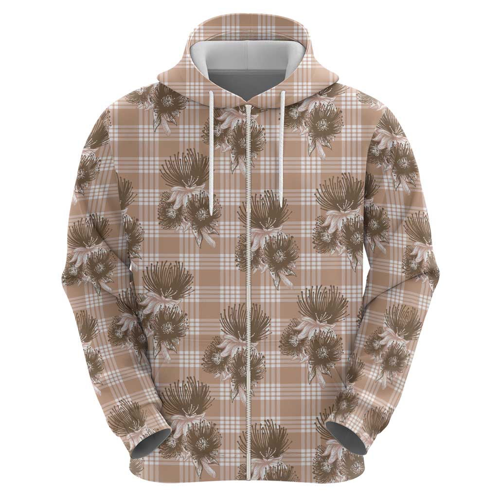 Brown Palaka Hawaii Hoodie Hawaiian Lehua Blossoms