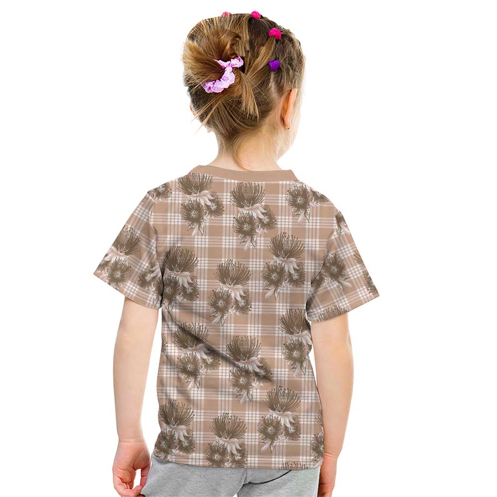 Brown Palaka Hawaii Kid T Shirt Hawaiian Lehua Blossoms LT05 - Polynesian Pride