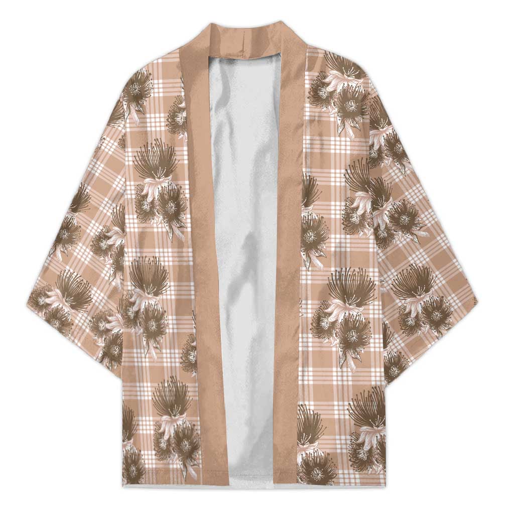 Brown Palaka Hawaii Kimono Hawaiian Lehua Blossoms