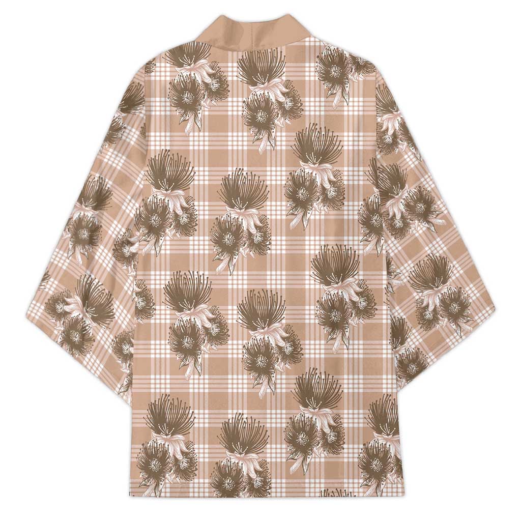 Brown Palaka Hawaii Kimono Hawaiian Lehua Blossoms