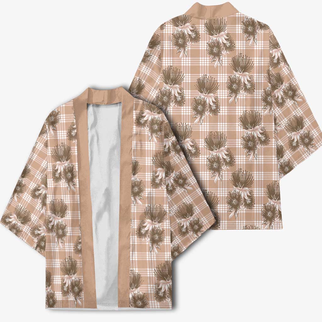 Brown Palaka Hawaii Kimono Hawaiian Lehua Blossoms