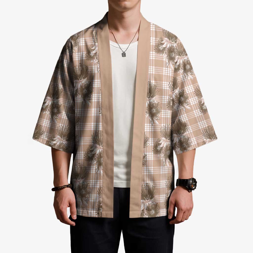 Brown Palaka Hawaii Kimono Hawaiian Lehua Blossoms