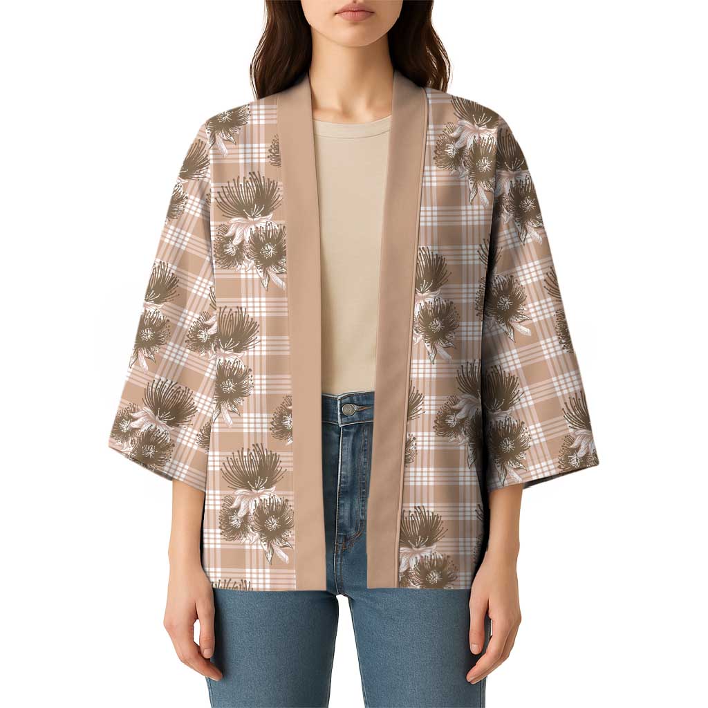 Brown Palaka Hawaii Kimono Hawaiian Lehua Blossoms