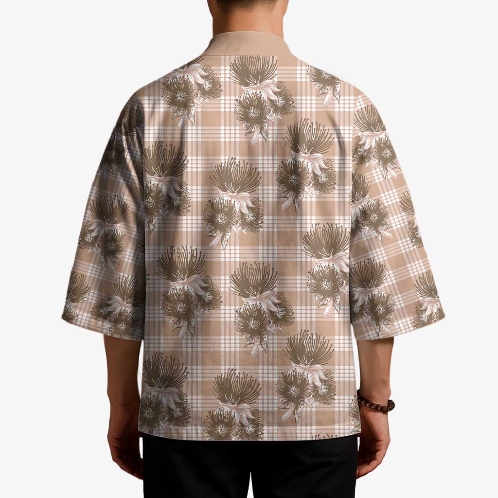 Brown Palaka Hawaii Kimono Hawaiian Lehua Blossoms