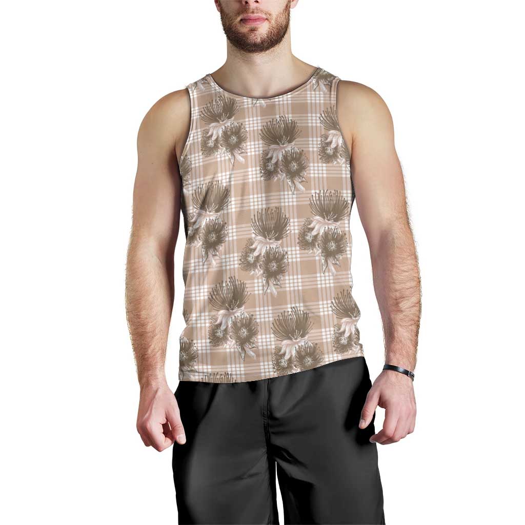 Brown Palaka Hawaii Men Tank Top Hawaiian Lehua Blossoms