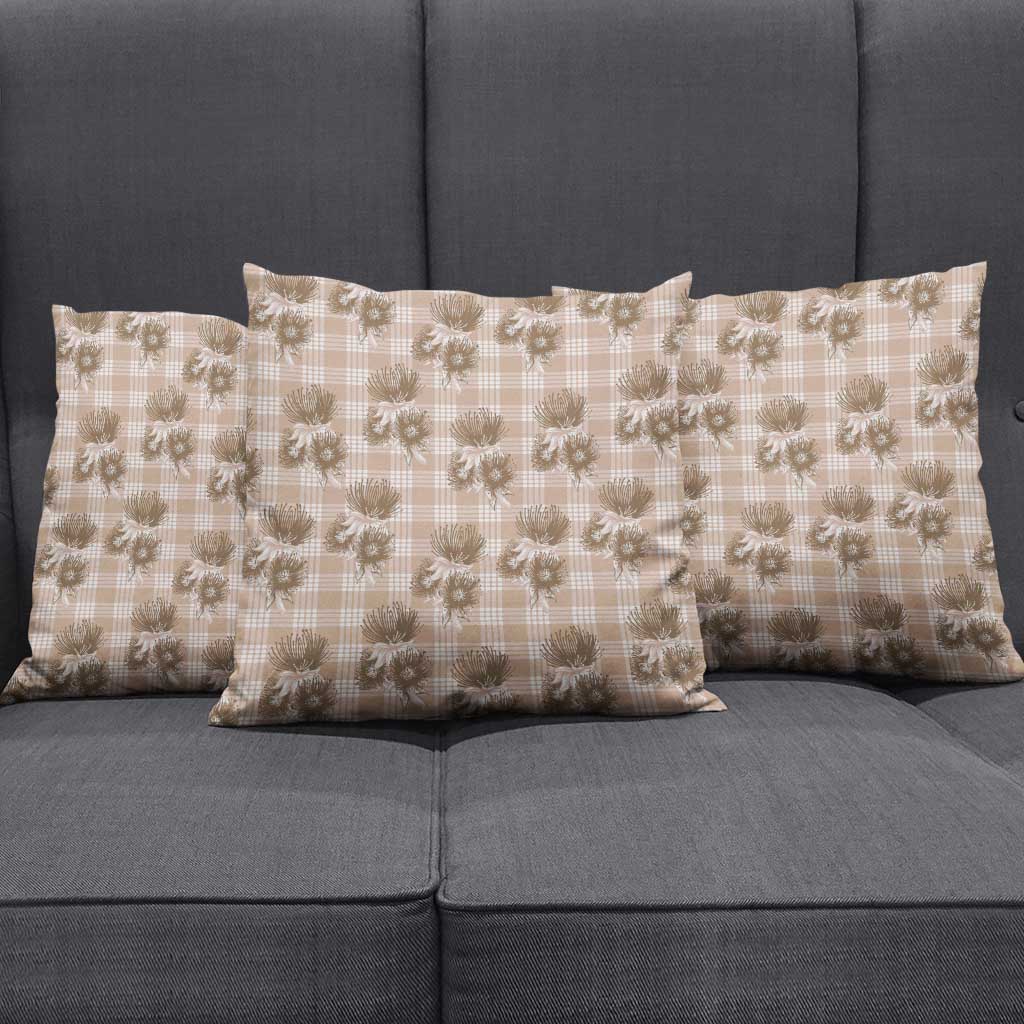 Brown Palaka Hawaii Pillow Cover Hawaiian Lehua Blossoms