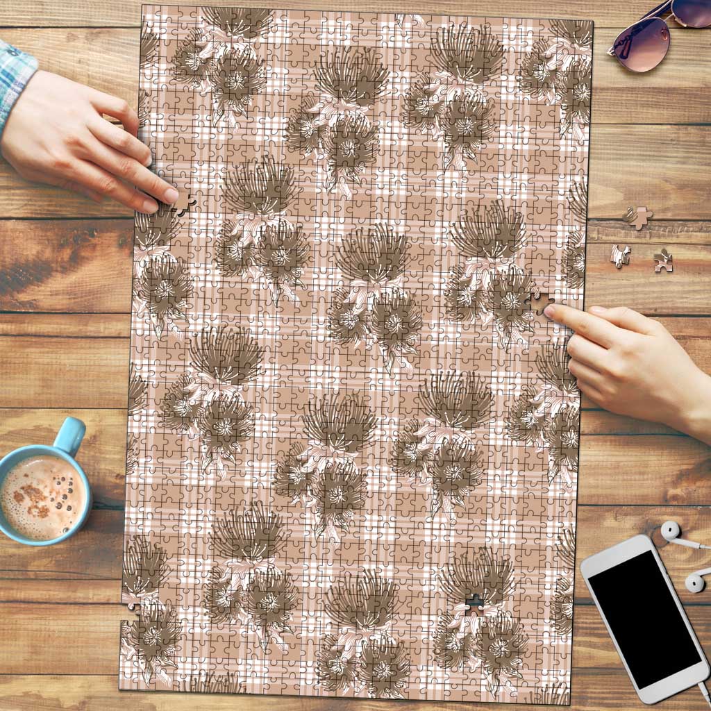 Brown Palaka Hawaii Puzzle Hawaiian Lehua Blossoms