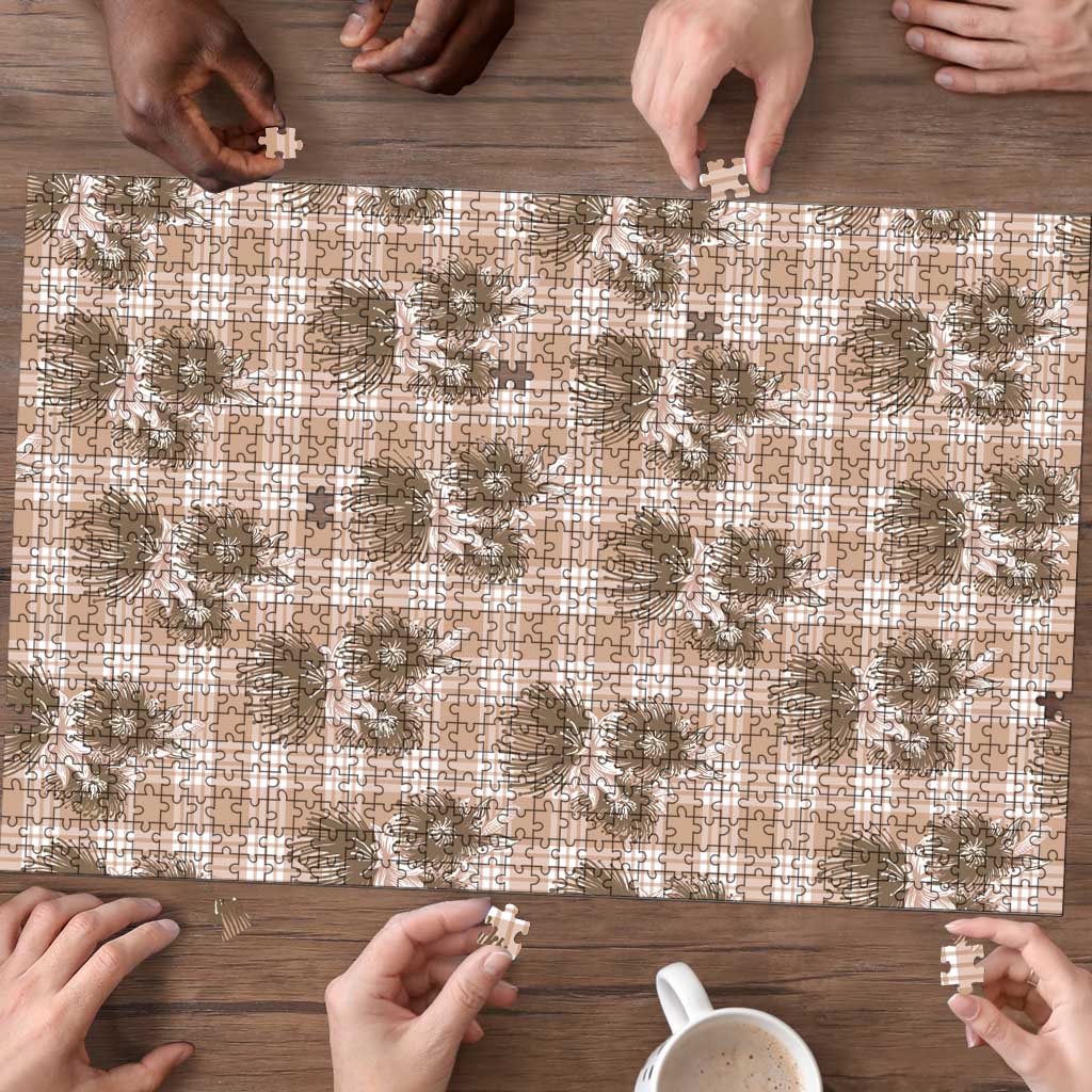 Brown Palaka Hawaii Puzzle Hawaiian Lehua Blossoms
