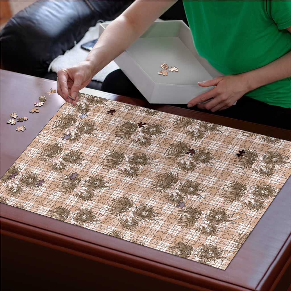 Brown Palaka Hawaii Puzzle Hawaiian Lehua Blossoms