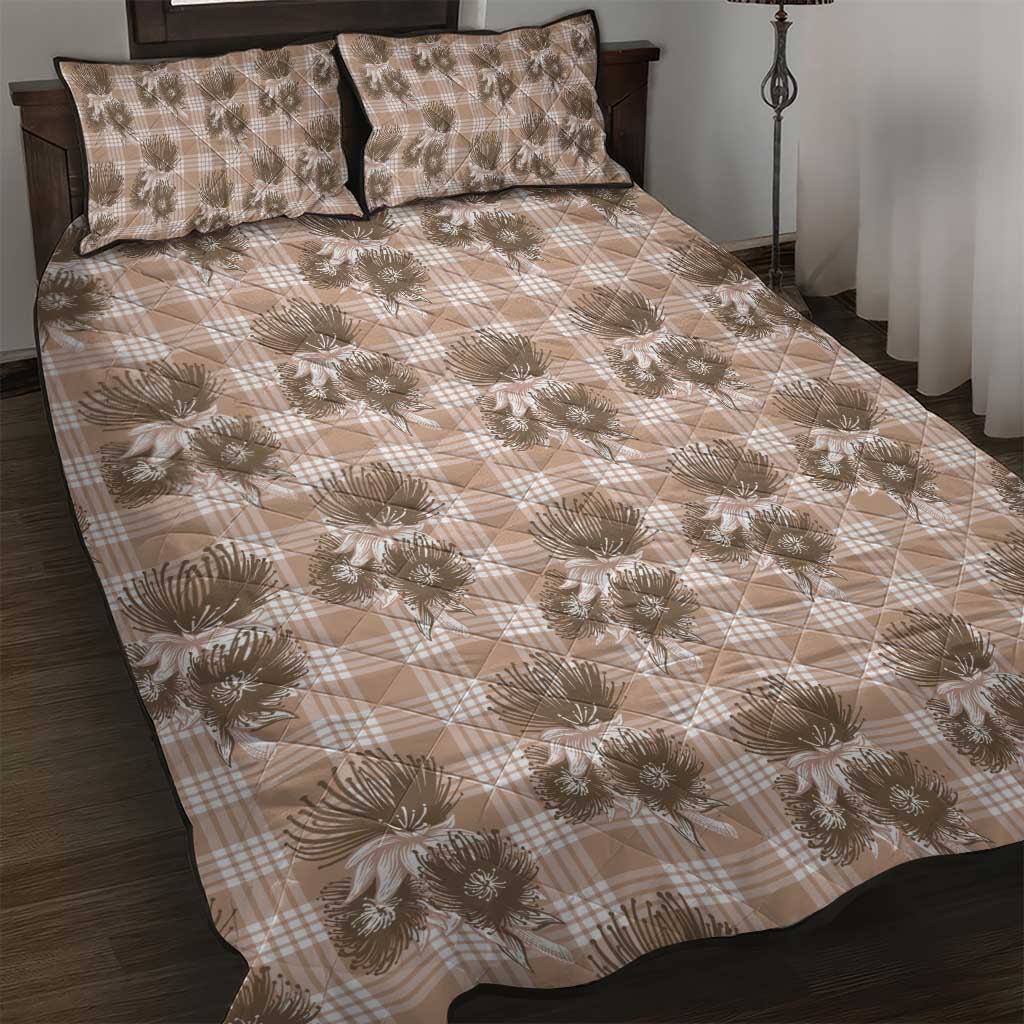 Brown Palaka Hawaii Quilt Bed Set Hawaiian Lehua Blossoms