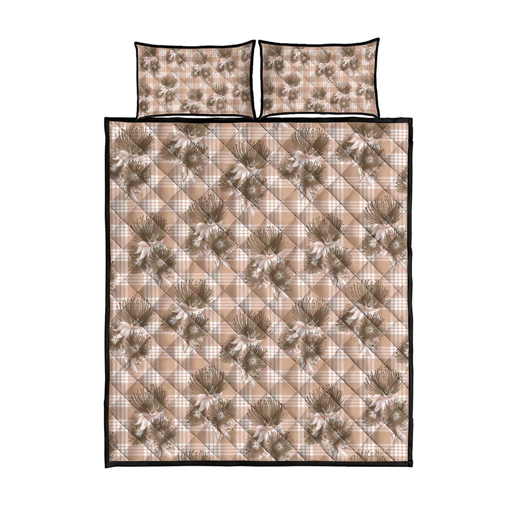 Brown Palaka Hawaii Quilt Bed Set Hawaiian Lehua Blossoms