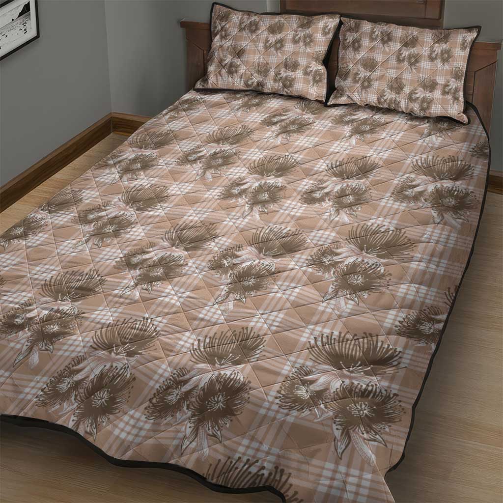 Brown Palaka Hawaii Quilt Bed Set Hawaiian Lehua Blossoms
