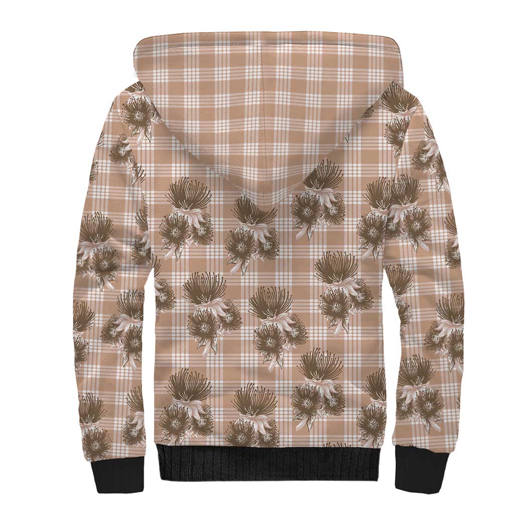 Brown Palaka Hawaii Sherpa Hoodie Hawaiian Lehua Blossoms