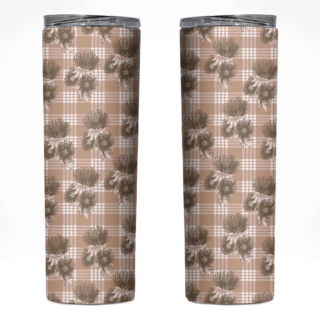 Brown Palaka Hawaii Skinny Tumbler Hawaiian Lehua Blossoms LT05 Brown - Polynesian Pride