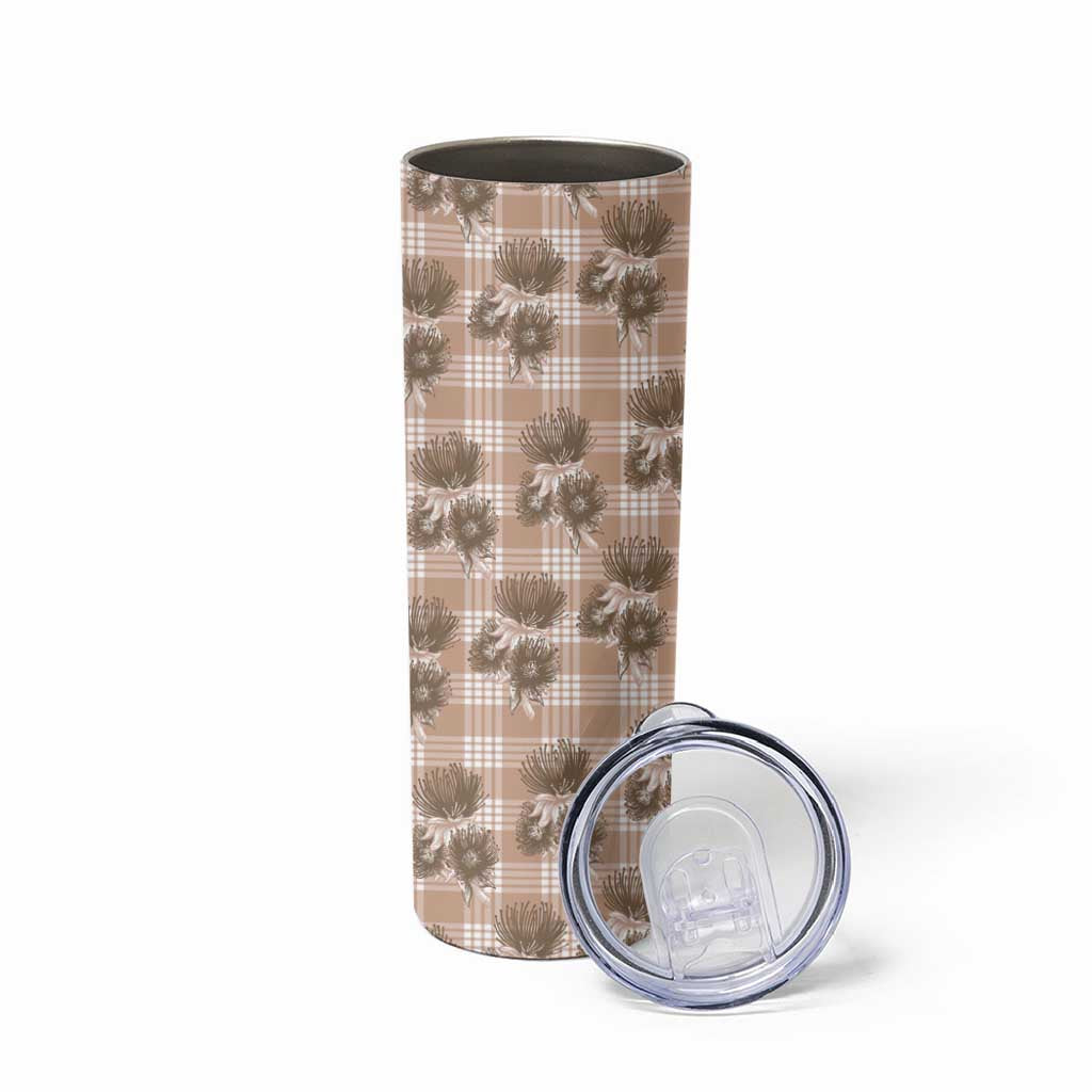 Brown Palaka Hawaii Skinny Tumbler Hawaiian Lehua Blossoms LT05 - Polynesian Pride