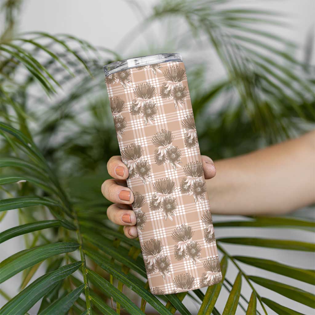 Brown Palaka Hawaii Skinny Tumbler Hawaiian Lehua Blossoms LT05 - Polynesian Pride