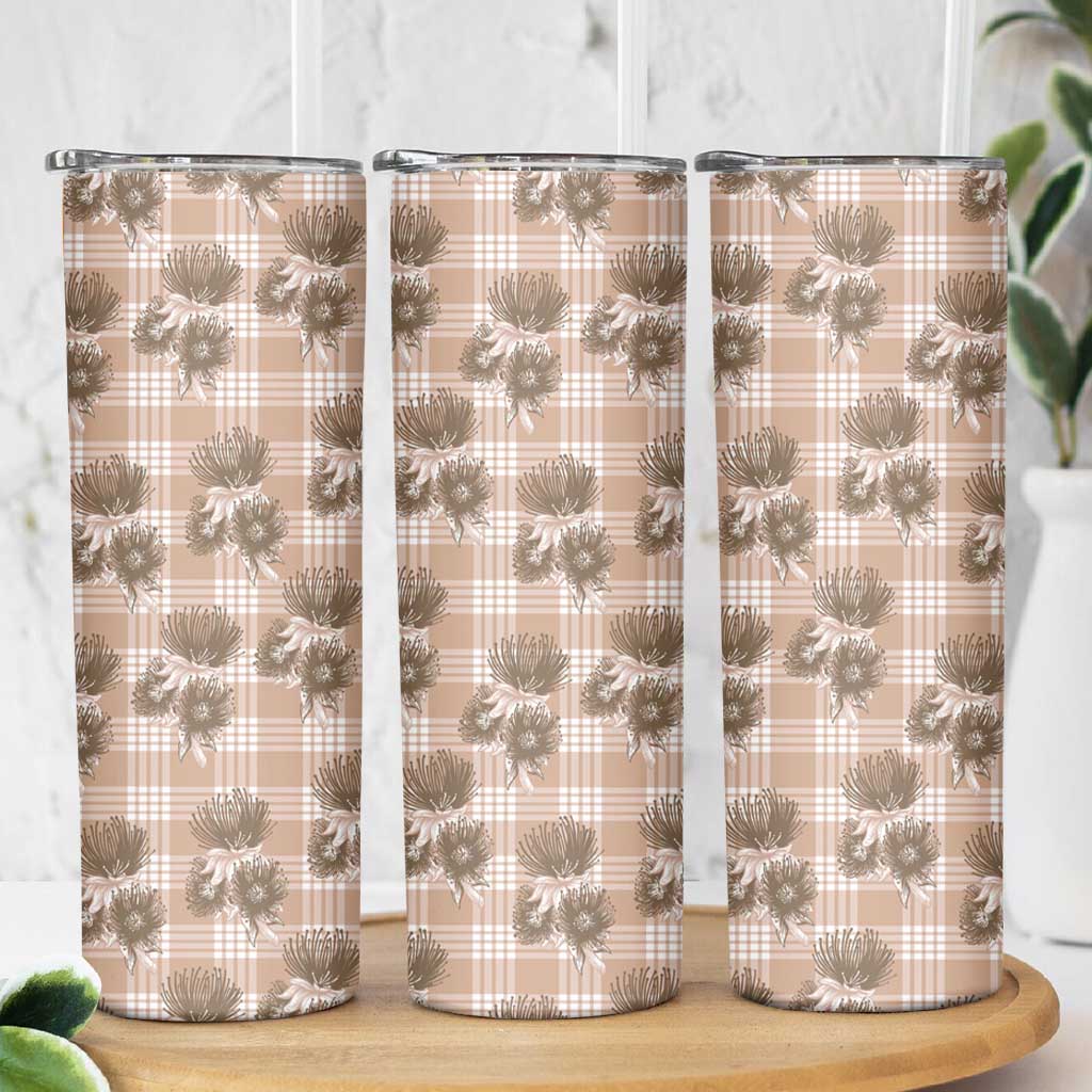 Brown Palaka Hawaii Skinny Tumbler Hawaiian Lehua Blossoms LT05 - Polynesian Pride