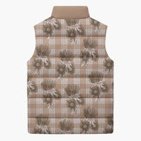 Brown Palaka Hawaii Sleeveless Puffer Jacket Hawaiian Lehua Blossoms