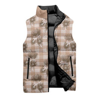 Brown Palaka Hawaii Sleeveless Puffer Jacket Hawaiian Lehua Blossoms