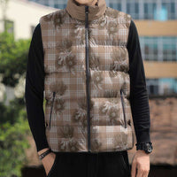 Brown Palaka Hawaii Sleeveless Puffer Jacket Hawaiian Lehua Blossoms