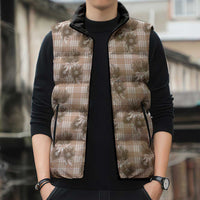 Brown Palaka Hawaii Sleeveless Puffer Jacket Hawaiian Lehua Blossoms