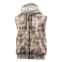 Brown Palaka Hawaii Sleeveless Zip Hoodie Hawaiian Lehua Blossoms