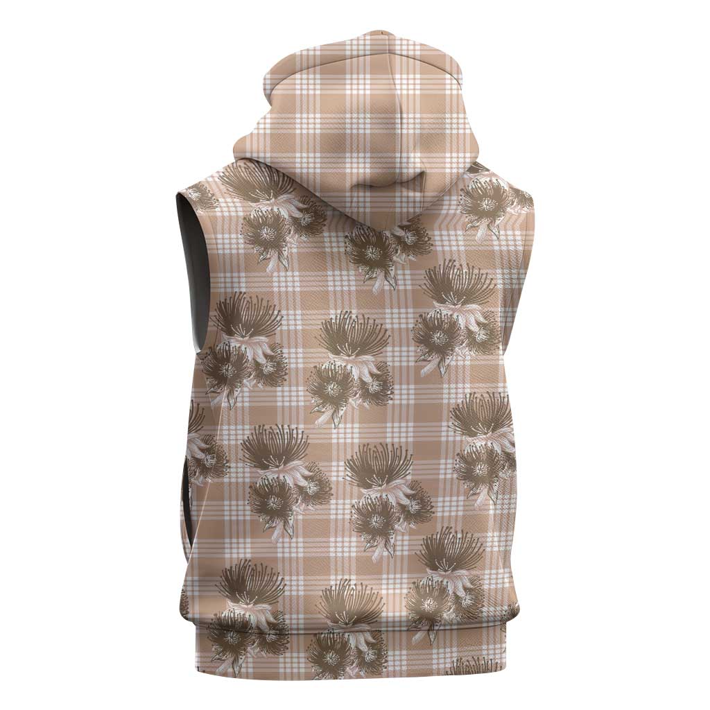 Brown Palaka Hawaii Sleeveless Zip Hoodie Hawaiian Lehua Blossoms