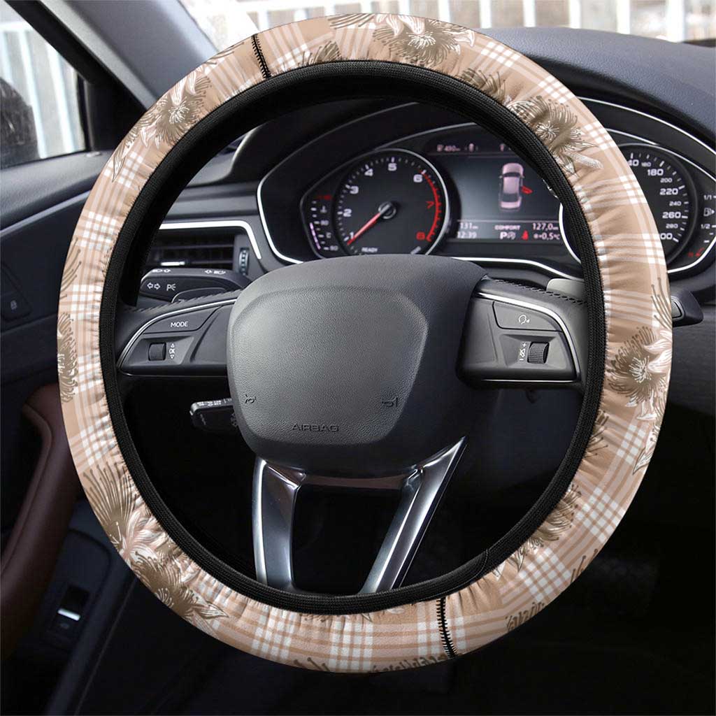 Brown Palaka Hawaii Steering Wheel Cover Hawaiian Lehua Blossoms