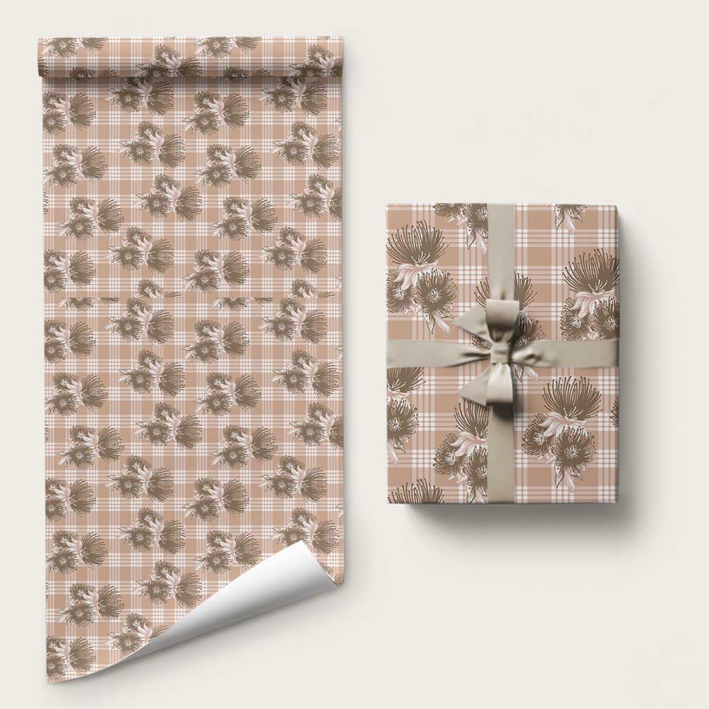 Brown Palaka Hawaii Wrapping Paper Hawaiian Lehua Blossoms LT05 58" × 23" Brown - Polynesian Pride