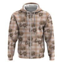 Brown Palaka Hawaii Zip Hoodie Hawaiian Lehua Blossoms