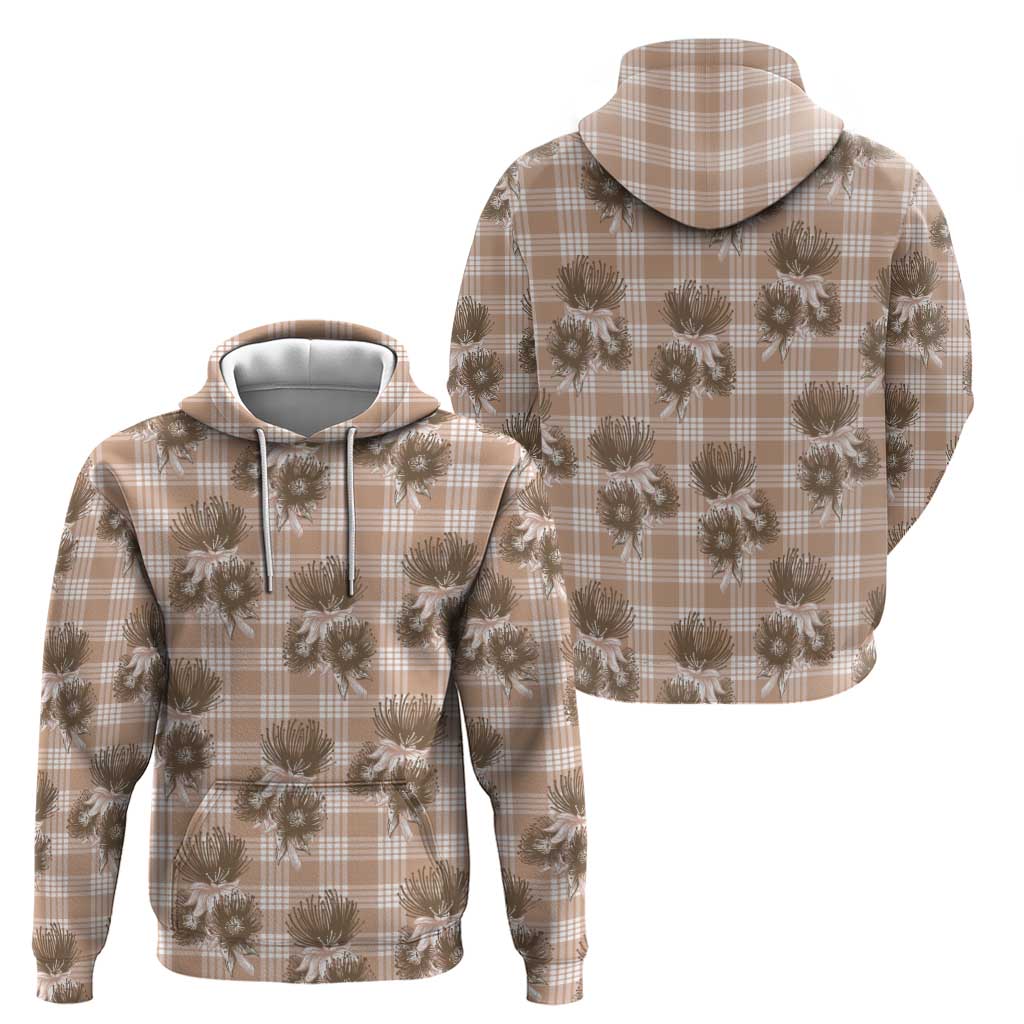 Brown Palaka Hawaii Zip Hoodie Hawaiian Lehua Blossoms