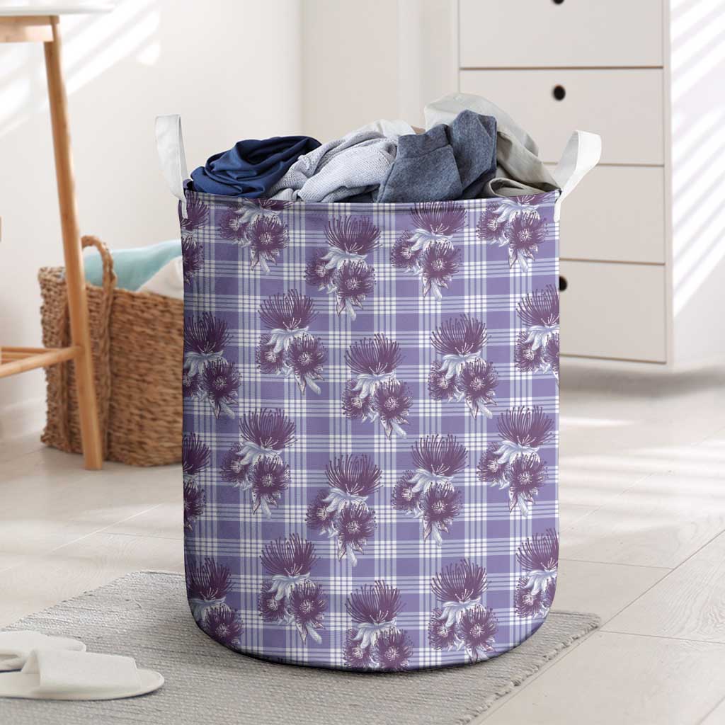 Purple Palaka Hawaii Laundry Basket Hawaiian Lehua Blossoms