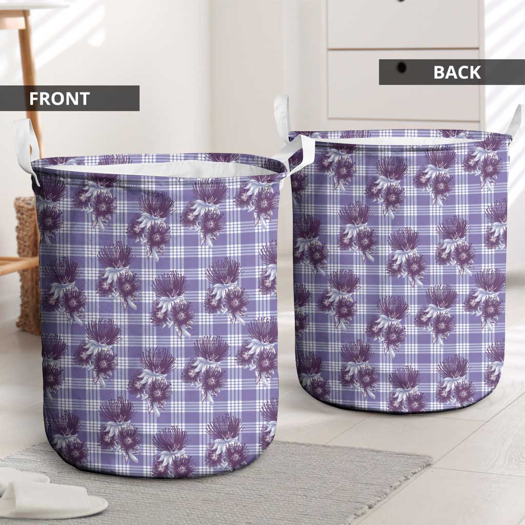 Purple Palaka Hawaii Laundry Basket Hawaiian Lehua Blossoms