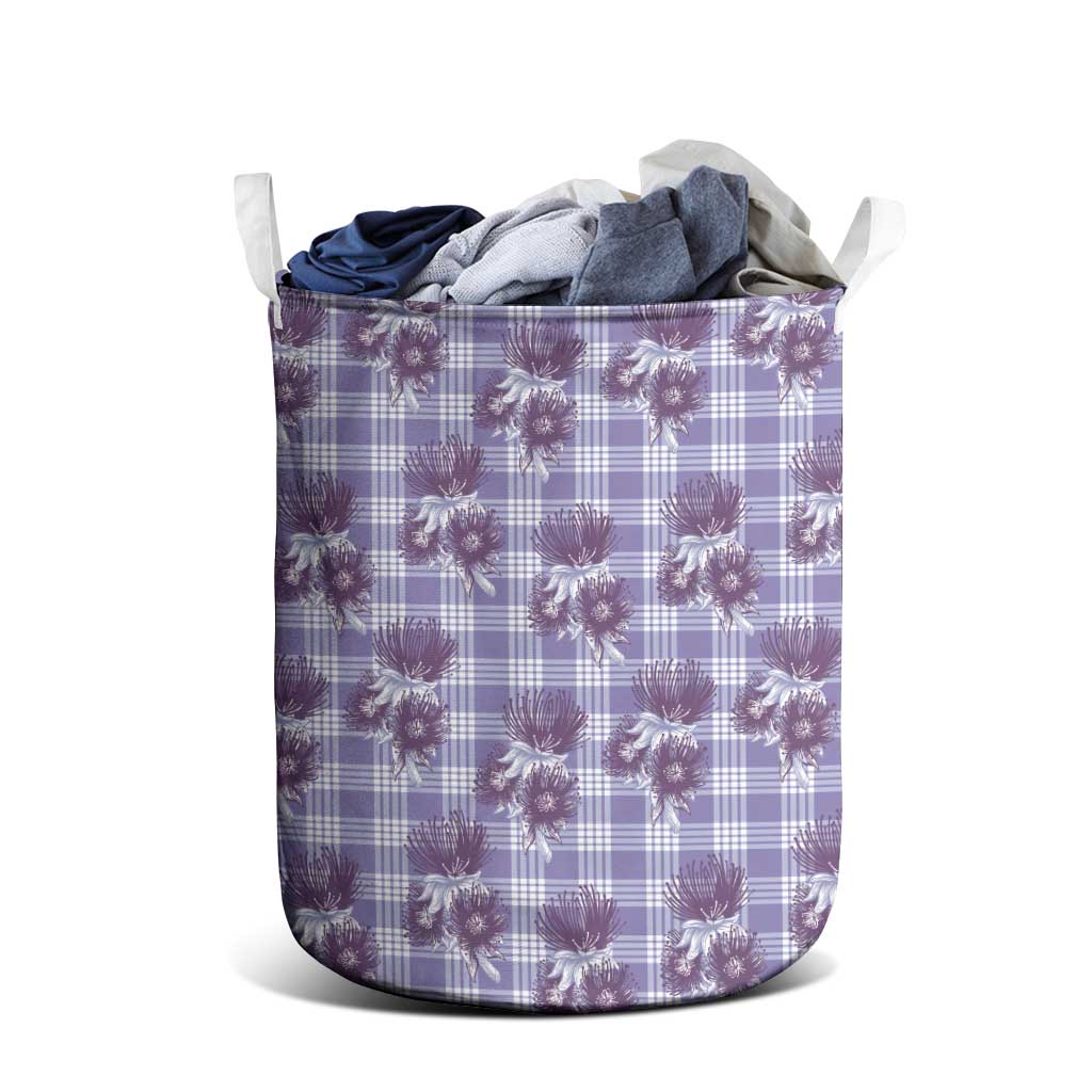 Purple Palaka Hawaii Laundry Basket Hawaiian Lehua Blossoms