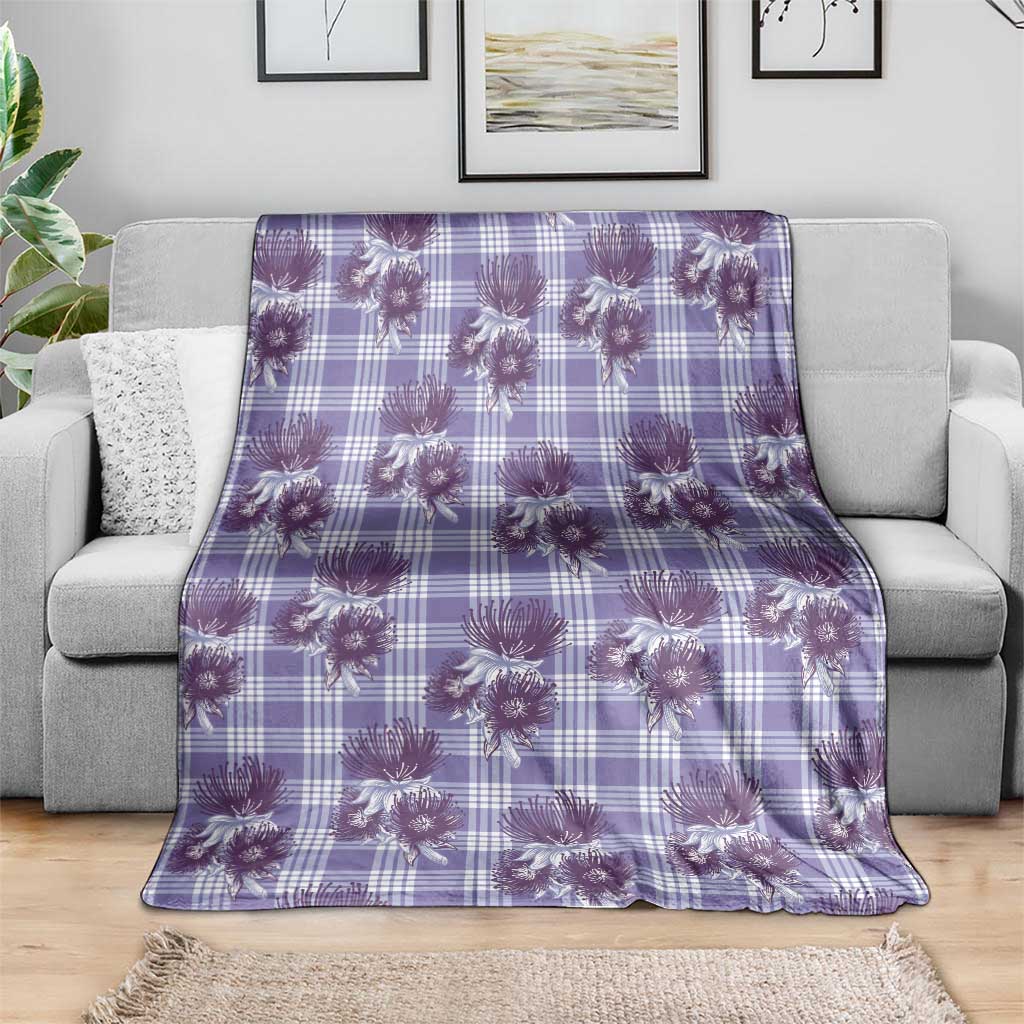 Purple Palaka Hawaii Blanket Hawaiian Lehua Blossoms