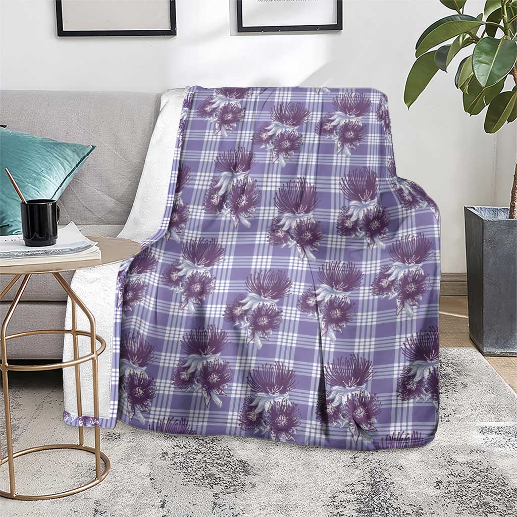 Purple Palaka Hawaii Blanket Hawaiian Lehua Blossoms