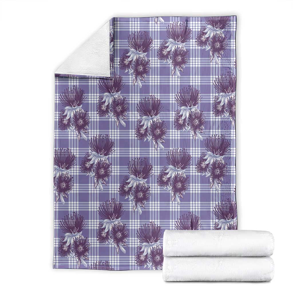Purple Palaka Hawaii Blanket Hawaiian Lehua Blossoms