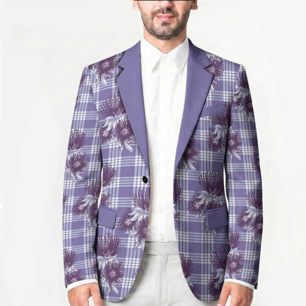 Purple Palaka Hawaii Blazer Hawaiian Lehua Blossoms