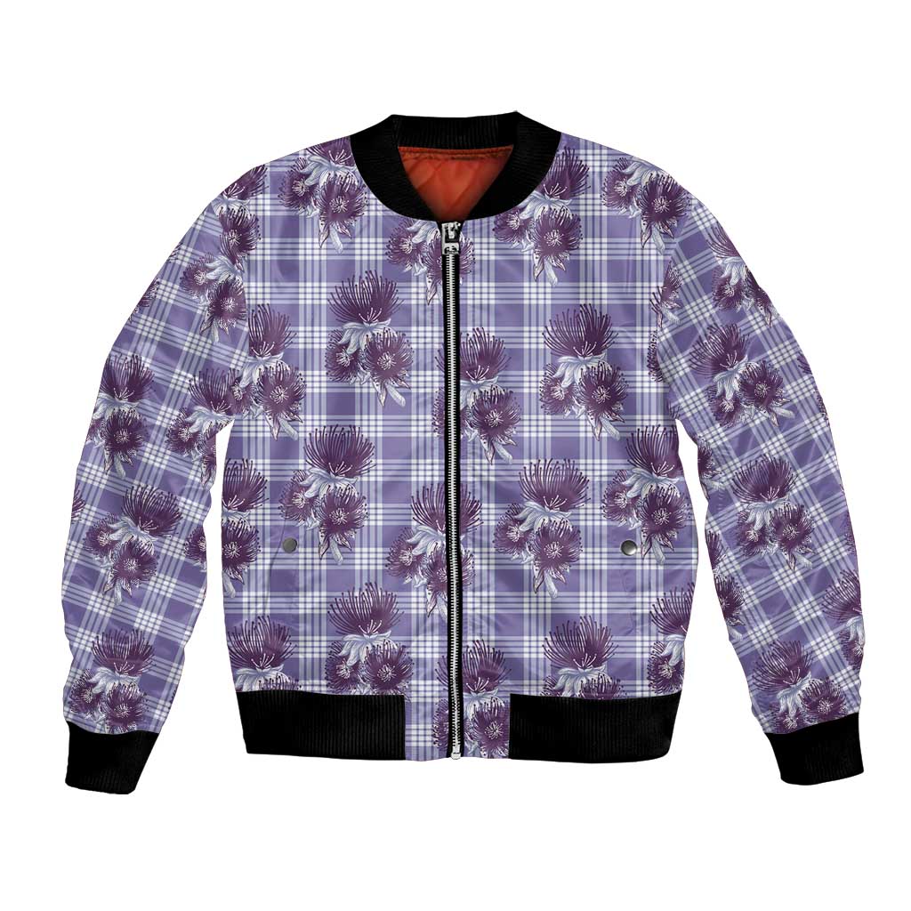 Purple Palaka Hawaii Bomber Jacket Hawaiian Lehua Blossoms