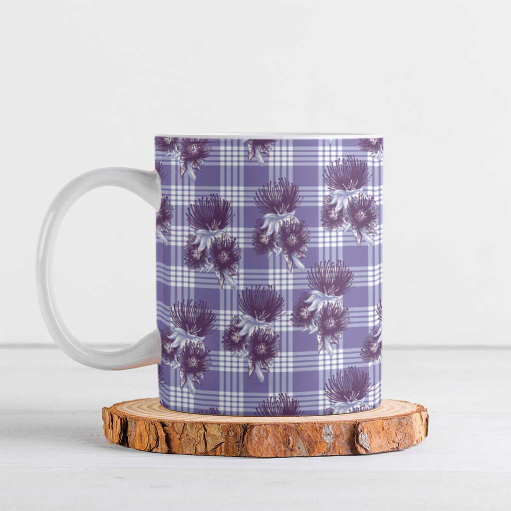 Purple Palaka Hawaii Ceramic Mug Hawaiian Lehua Blossoms