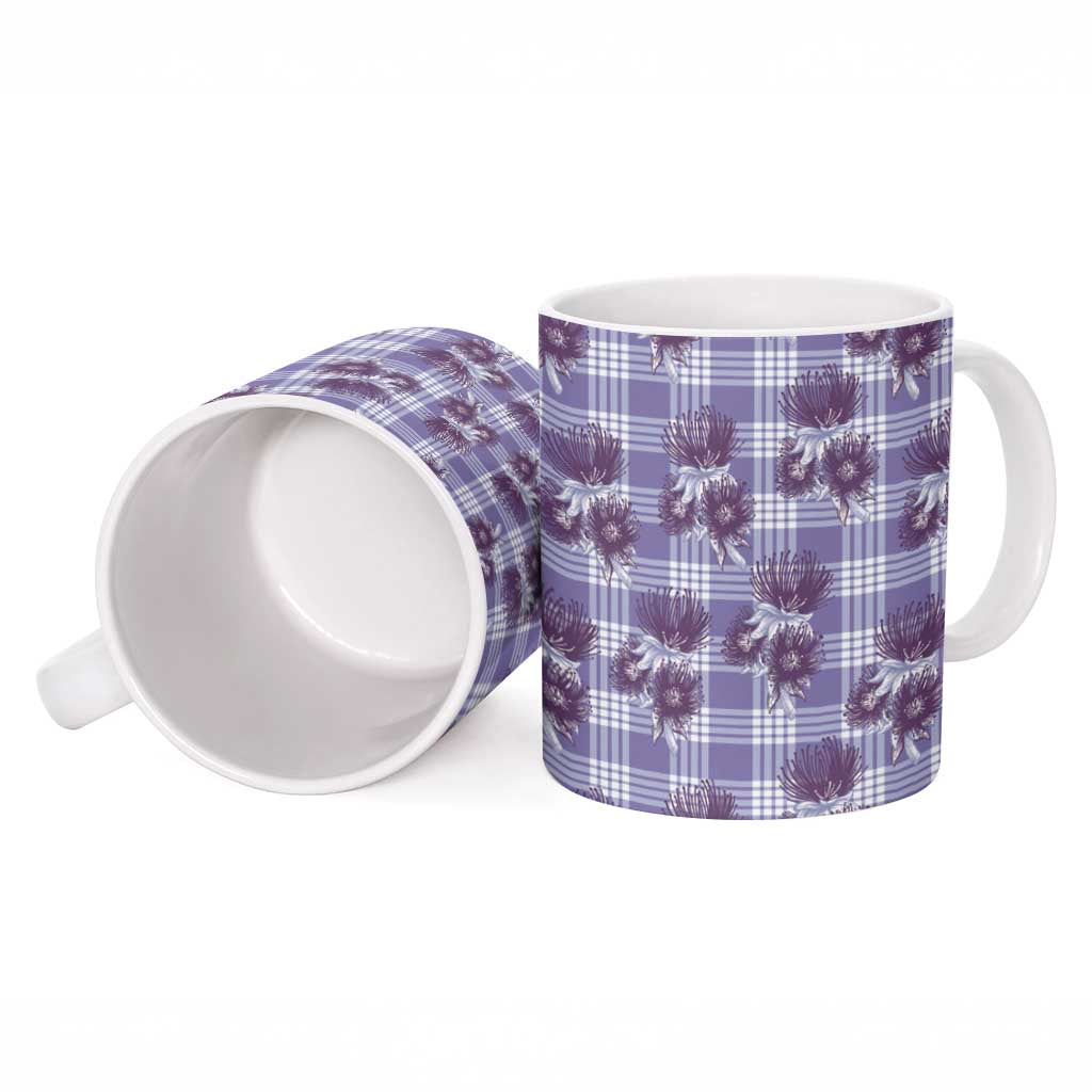 Purple Palaka Hawaii Ceramic Mug Hawaiian Lehua Blossoms