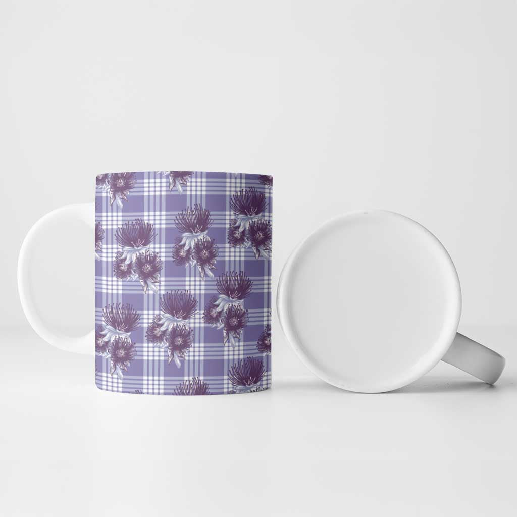 Purple Palaka Hawaii Ceramic Mug Hawaiian Lehua Blossoms