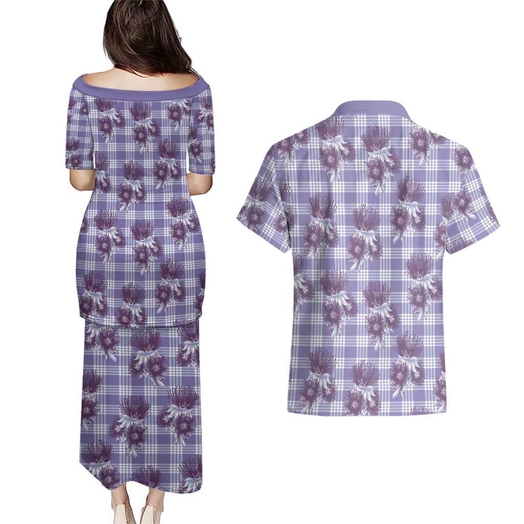 Purple Palaka Hawaii Couples Matching Puletasi and Hawaiian Shirt Hawaiian Lehua Blossoms LT05 - Polynesian Pride