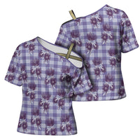 Purple Palaka Hawaii Cross Shoulder Shirt Hawaiian Lehua Blossoms