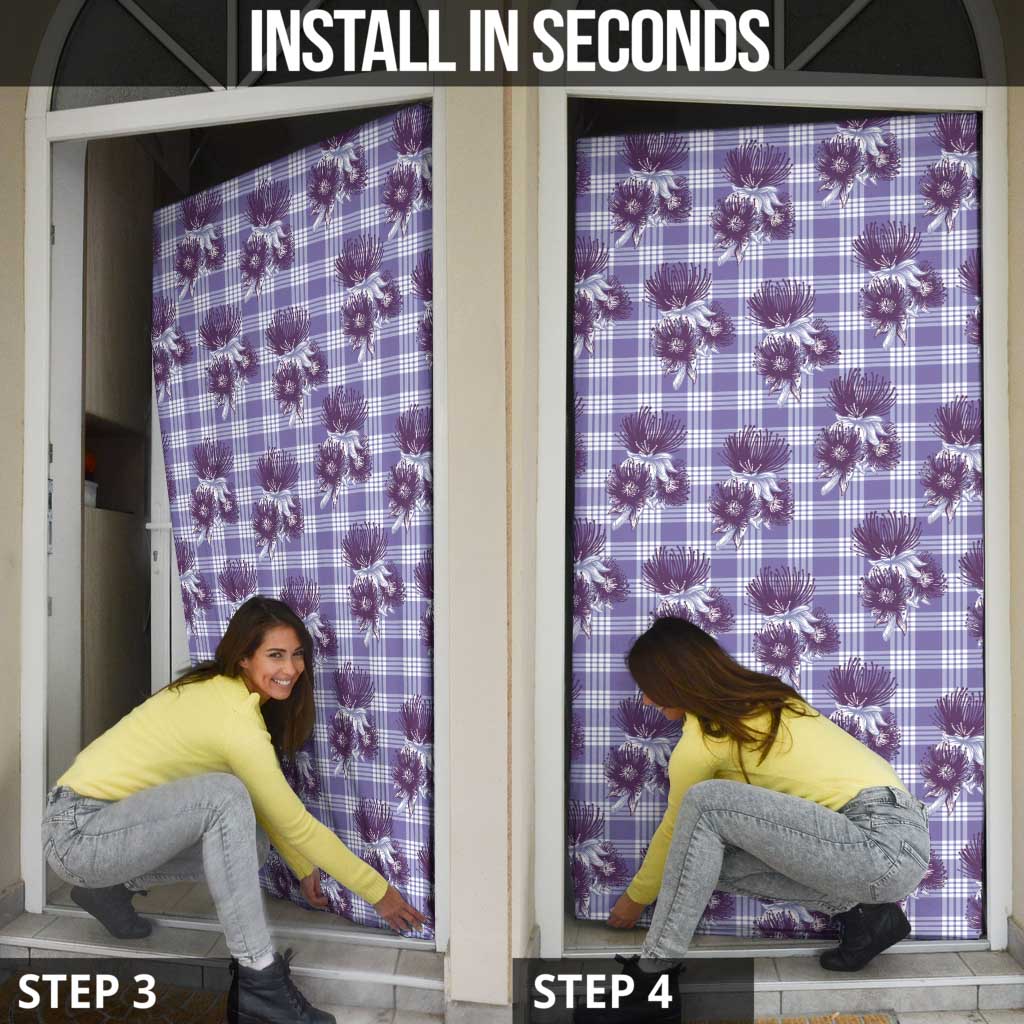 Purple Palaka Hawaii Door Cover Hawaiian Lehua Blossoms