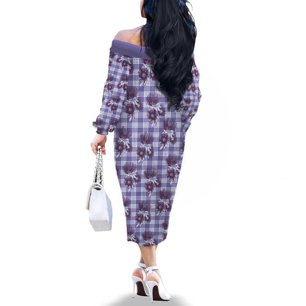 Purple Palaka Hawaii Family Matching Off The Shoulder Long Sleeve Dress and Hawaiian Shirt Hawaiian Lehua Blossoms LT05 - Polynesian Pride